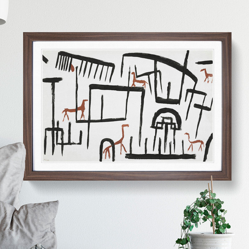 Animals in an Enclosure by Paul Klee - Framed Print, 65cm H x 90cm W x 2cm D, Walnut