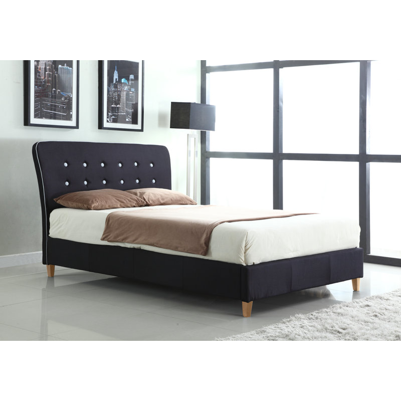 Cassady Upholstered Double, King Bed, Kingsize (5'), Black / White Piping