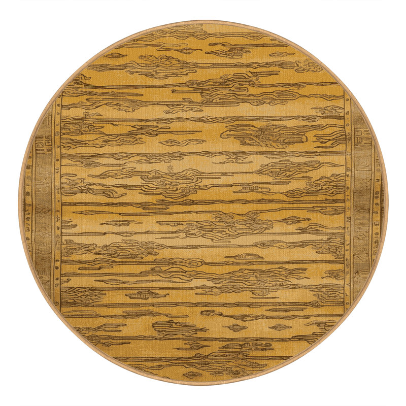 Machine Washable Art Deco Brown Area Rug, Round 8'