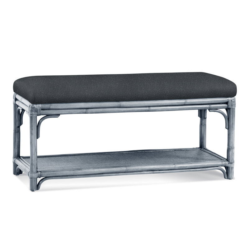 Summer Retreat Wicker Shelf Storage Bench, Sea Glass, White Textured Performance; 0865-91