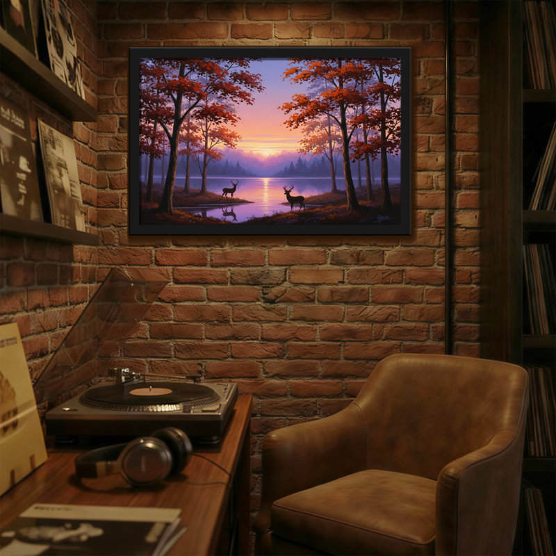 Paysage et nature, arbres d'automne, lac, coucher de soleil, peinture de paysage, H 20 po x l 30 po