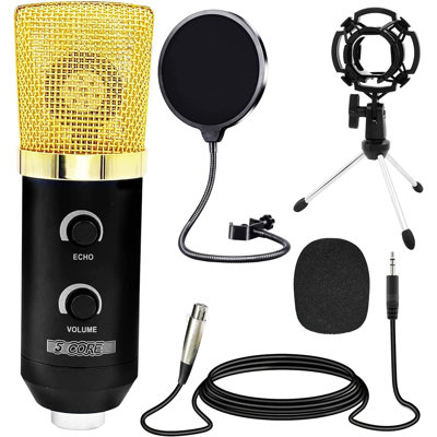 5 Core Recording Microphone Podcast Bundle Professional Condenser Cardioid Mic Kit w Boom Arm