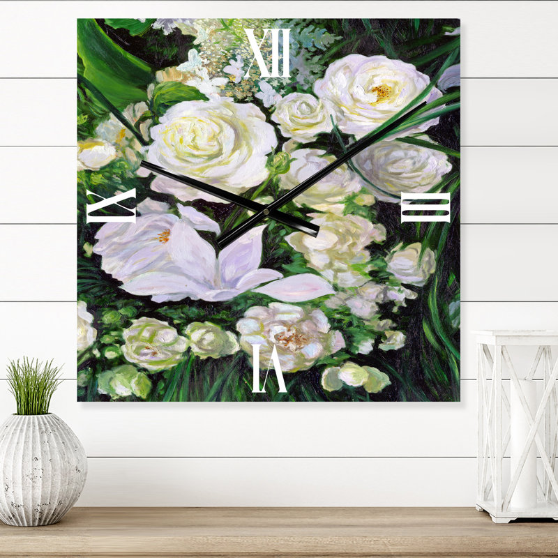 Bouquet de roses blanches - Horloge murale traditionnelle, Très grand