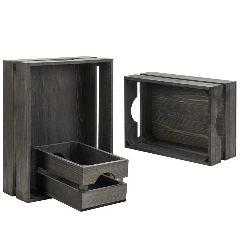 Millwood Pines Solid Wood Crate, Gray