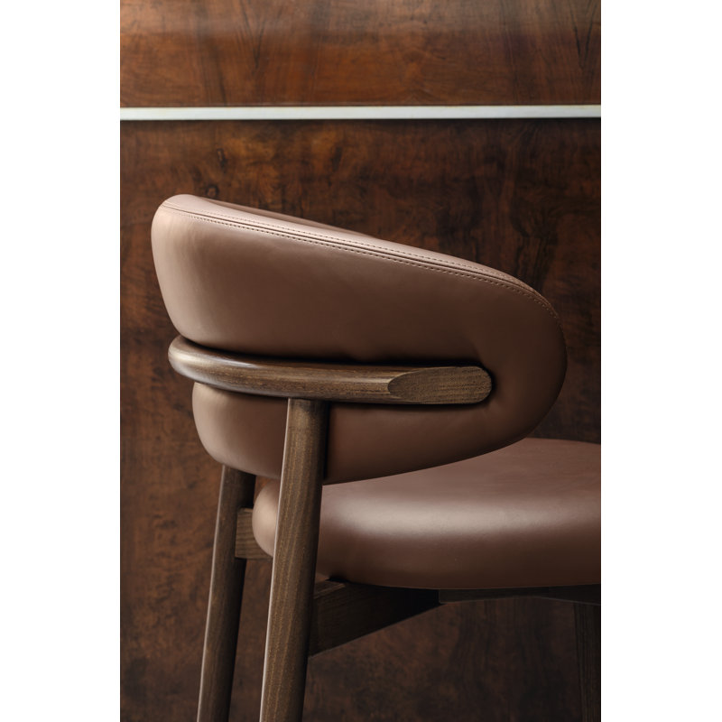 Oleandro Upholstered Bar Stool, Tobacco, Carnaletto Walnut