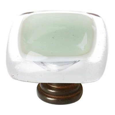 1 1/4" Length Spruce Green Square Decorative Cabinet Hardware Glass Knob