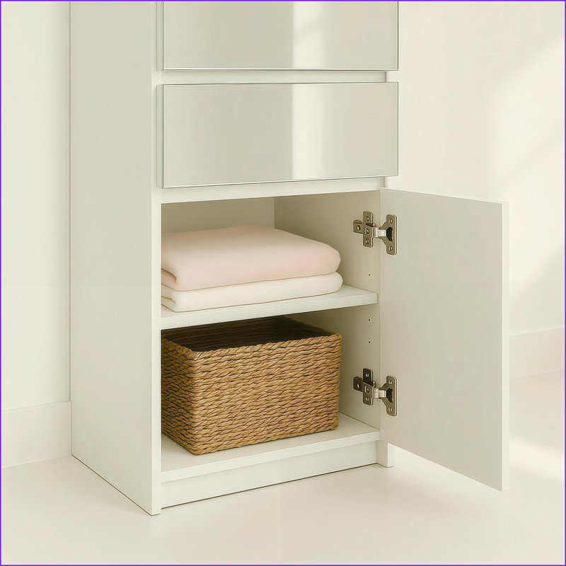 Modular Wood Closet Cabinet with Mirror, Modern Slim | White | Wood