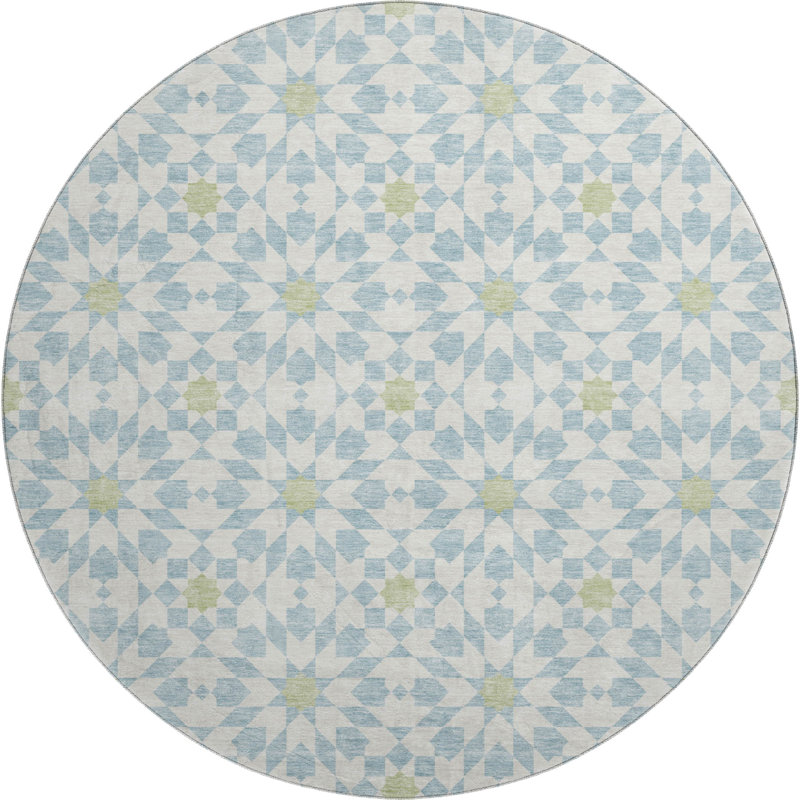 Premium Machine Washable Tweedy Sky Rug, Round 8'