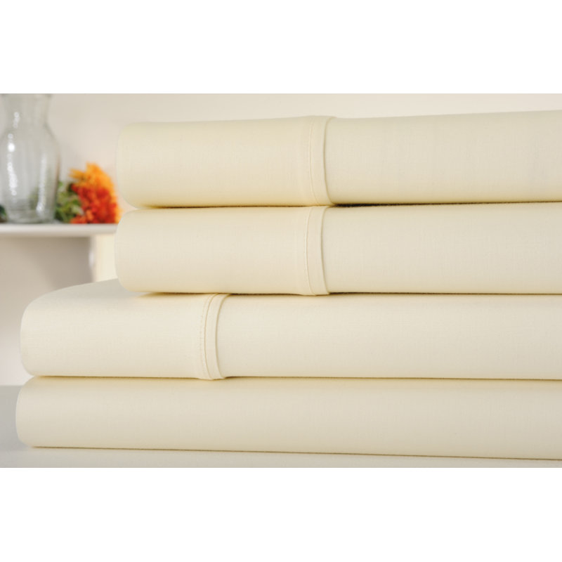 Ensemble de draps en coton 1000 fils Luxury Home, Ensemble de draps pour grand lit avec 2 taies d'or, Ivoire