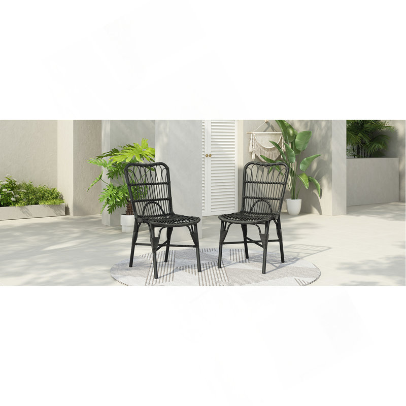 Ensemble de 2 chaises d'extérieur en osier de patio en osier pour terrasse, piscine, jardin, Noir