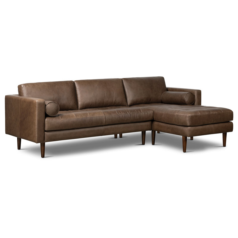 Napa Full-Grain Genuine Italian Leather Sectional, Right Hand Facing, Cocoa Brown Genuine Leather