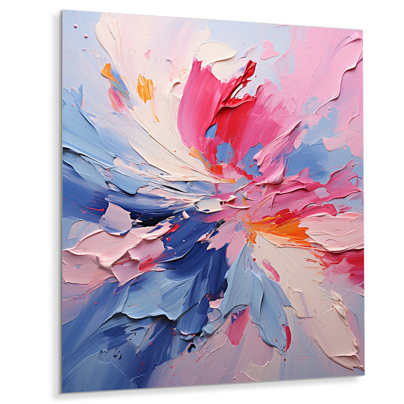 Encre rose et mauve, fleurs I - encre liquide, art mural abstrait en métal, H 32 po x l 24 po x P 1 po