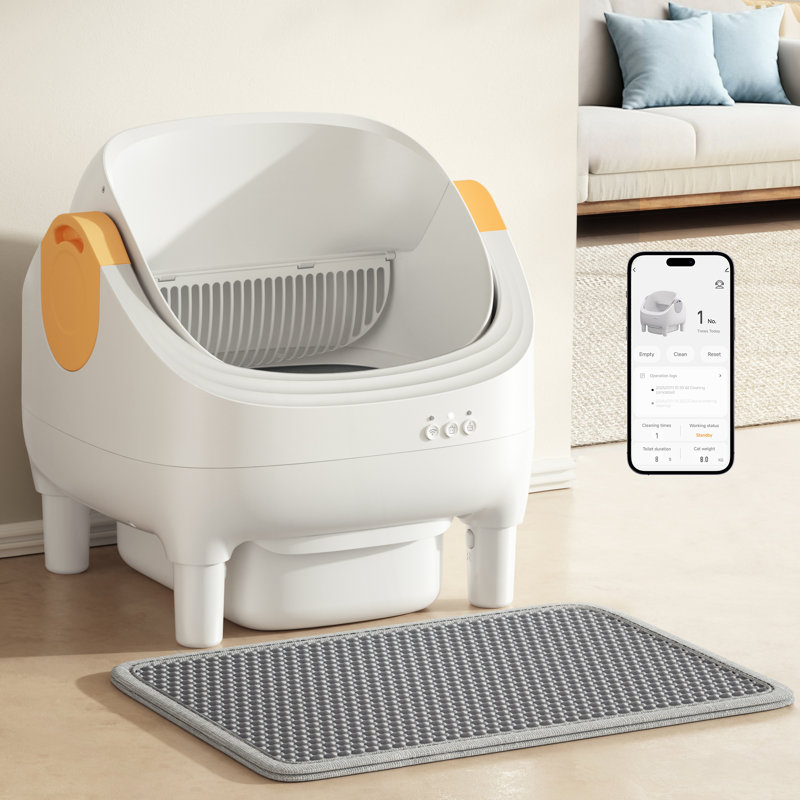 Automatic Litter Box, Open Top Self Cleaning Litter Box With App Control For Multiple Cats, Safety Sensors Protection, Odor Control