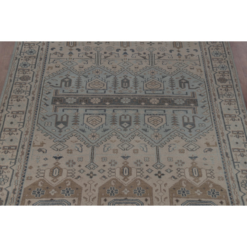 Tapis bleu clair à motif géométrique Oushak 9 x 12