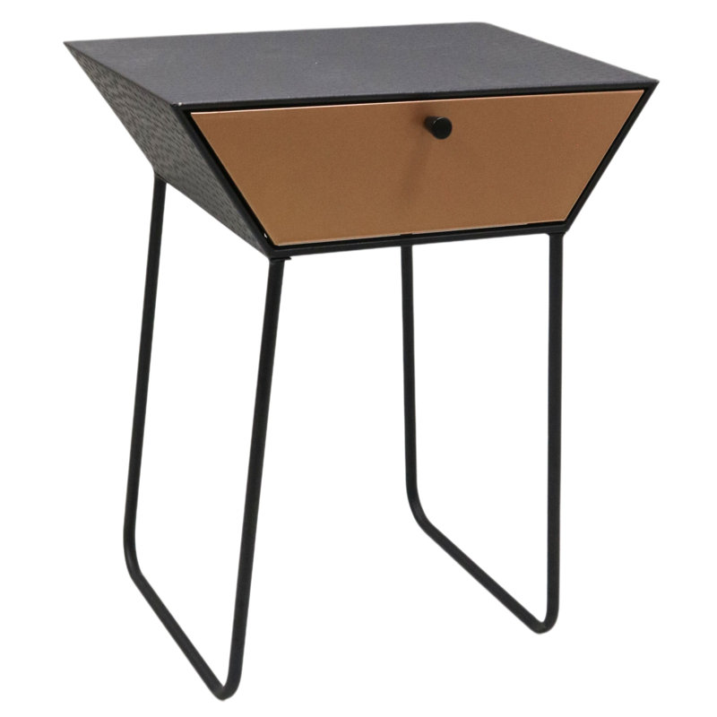 Anniyah 45cm W Metal Bedside Table, Black/Orange