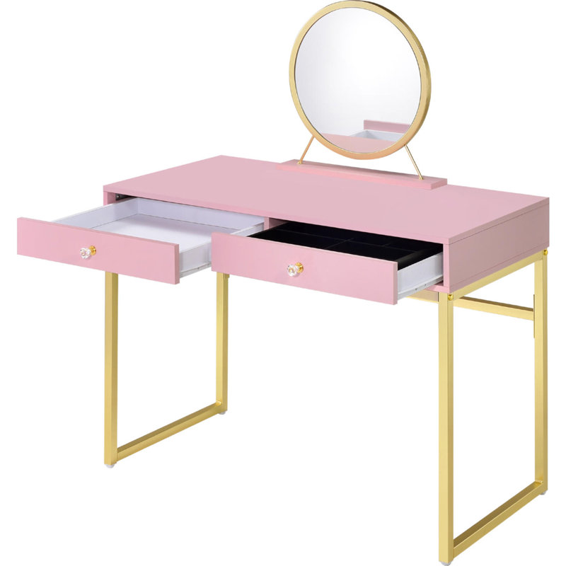 2 Drawers Vanity Desk With Mirror And Jewelry Tray