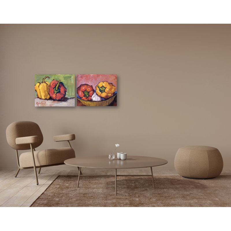 Pepper Set II by John Beard - Artist Enhanced Canvas Print, Brown Floater Framed, 20" H x 48" W x 2" D