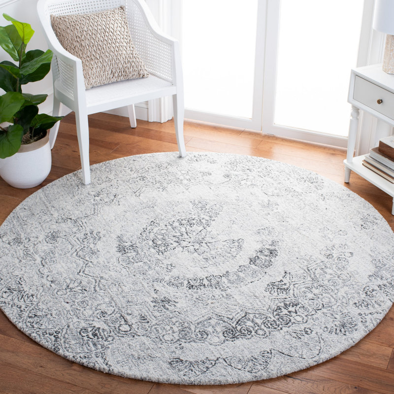 Tapis oriental ivoire touffeté à la main Hughley, Rond 6 pi