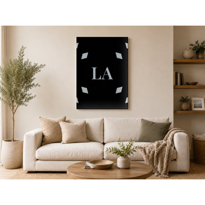 Los Angeles Hockey City Colors Luxury Diamond Monogram — Silver Black — Canvas Wall Art