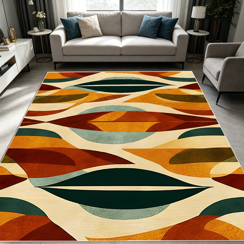 1PC Mid-Century Modern Abstract Geometric Leaf Pattern area rugs for Living Room, Soft and Comfortable, Suitable for all seasons, easy-to-maintain, machine washable Indoor floor mat, Under Table Farmhouse suitable for dining room, bedroom, entryway,