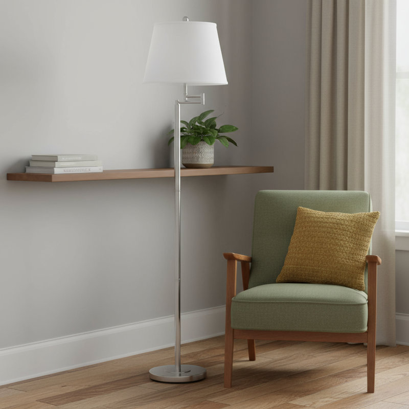 Lampe sur pied en nickel avec bras carré 60 po