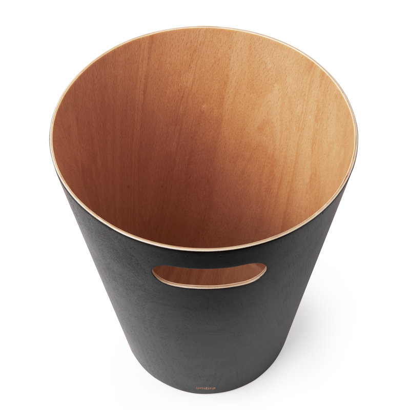 Woodrow Small Bin – Open Wood Wastebasket for Office, Bedroom, Bathroom, 2.25 Gallons (7.5 L), Black