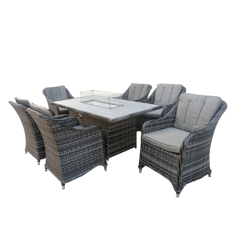 Aura 6 Seater Rattan Garden Furniture With Rectangle Table Fire Pit Set