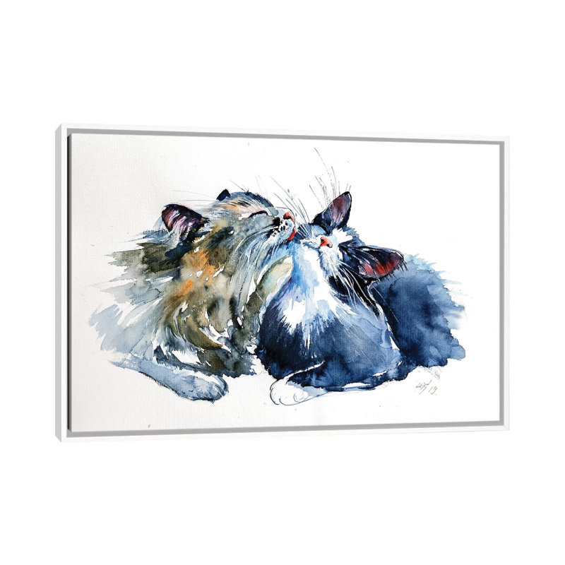 Reproduction d’art, "Cats" par Anna Brigitta Kovacs, H 18 po x l 26 po x P 1,5 po, Toile blanche encadrée, Pas de tapis