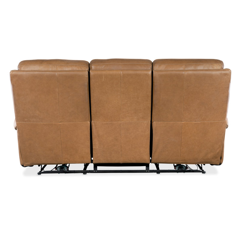 Denver Coffee Leather Reclining Sofa with Pillow-top Arms