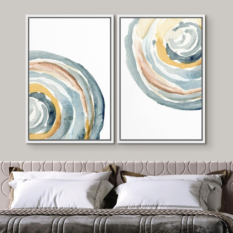 «Geometric Pastel Watercolor Ring Abstract Shapes Abstract Art», impression sur toile, 2 pièces, Cadre flottant blanc