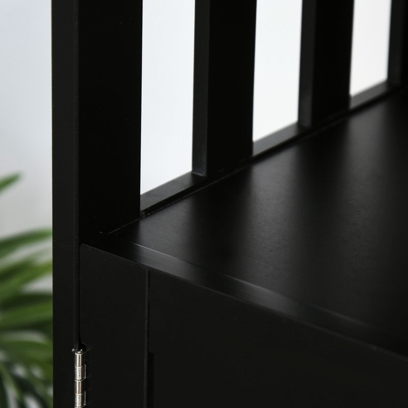 Buffet noir, polyvalent avec rangement et étagère, ouvert fonctionnel fermé