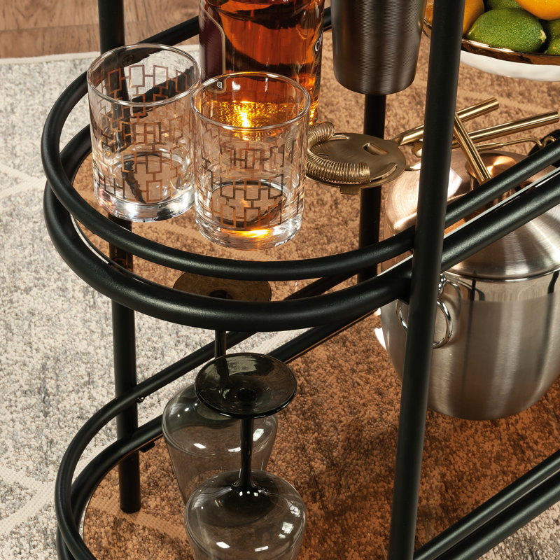 Modern Black Bar Cart For Multiple Areas, Three Tempered Glass Shelves Storage, Metal Frame, Easy Assembly, Compact Size Various