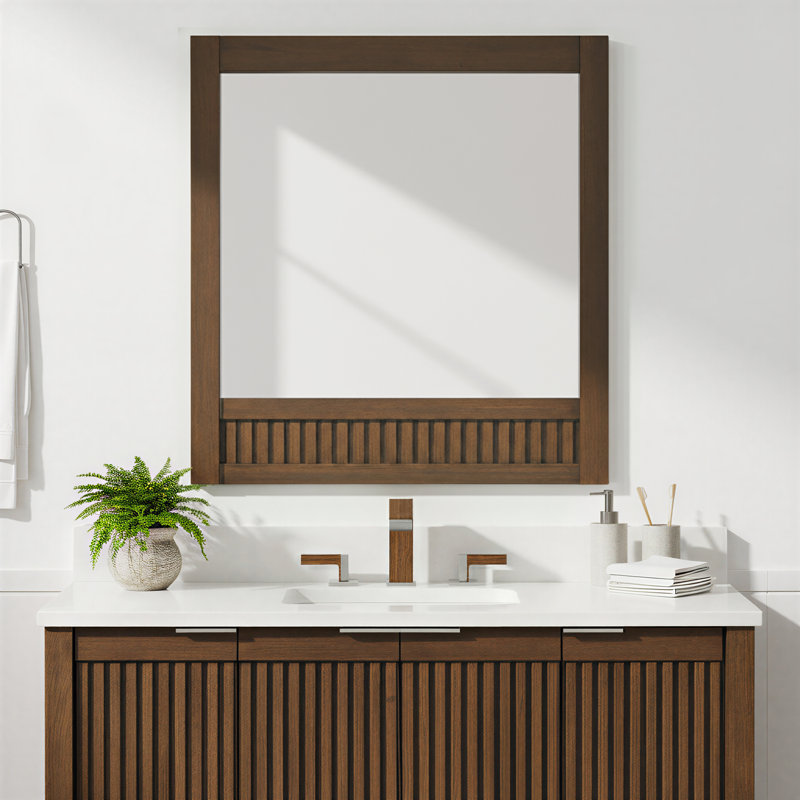 Through Lines Wood Flat Wall Mirror, 30" x 28", Brown