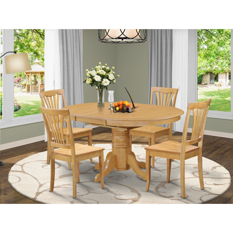 Ensemble de 5 pièces pour 4 pièces comprenant une table de salle à manger ovale avec papillon et 4 chaises de cuisine, 42 x 60 pouces, chêne