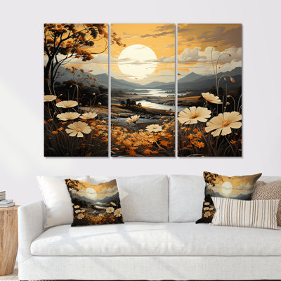 Golden Meadows of Flowers Fields I - ensemble de reproductions d'art mural