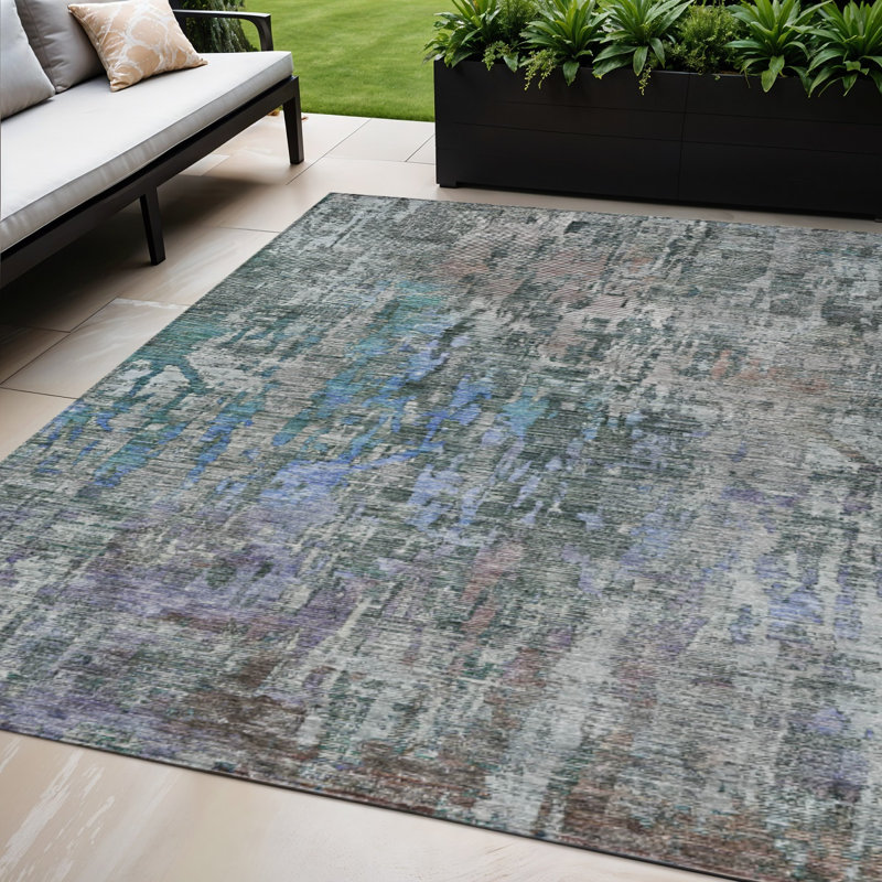 Tapis extérieur lavable abstrait vert 5 pi x 8 pi