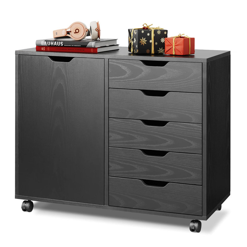 C-black 30.8“ Wide 5 Drawer Mobile File Cabinet, Black