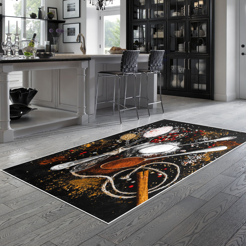 Tapis noir en polyamide tissé à la machine, Rectangle 5 pi 3 po x 7 pi 7 po