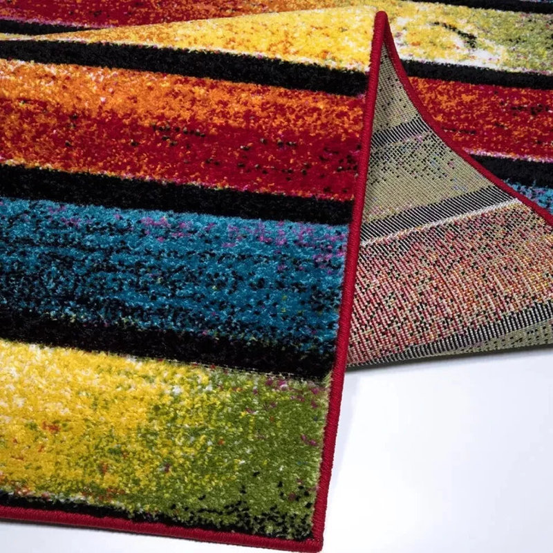 Striped Polypropylene Rug & Runner – Modern Soft Pile, Easy Clean, High Traffic Area Carpet, Rectangle 60 x 110cm