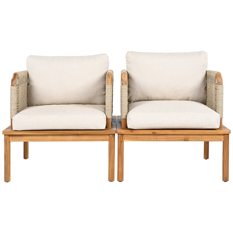 Fauteuil club d'extérieur en bois d'acacia et corde avec coussins (ensemble de 2 / MP2)