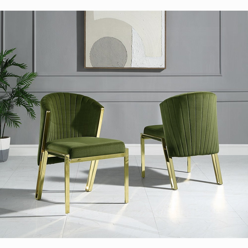 Chaise d'appoint rembourrée Fallon, Vert, Or