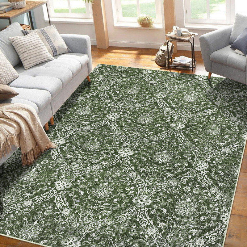 Tapis de chambre à coucher à motif floral damassé pour salon Boho, Rectangle 9 pi x 12 pi