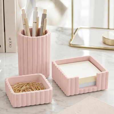 Set of 3 For Your Office ,Sturdy Concrete Desktop Accessories For Women Enhance Any Office Decor, Set incl. Pen Holder, Paperclip Storage , Sticky Note Holder for Teacher