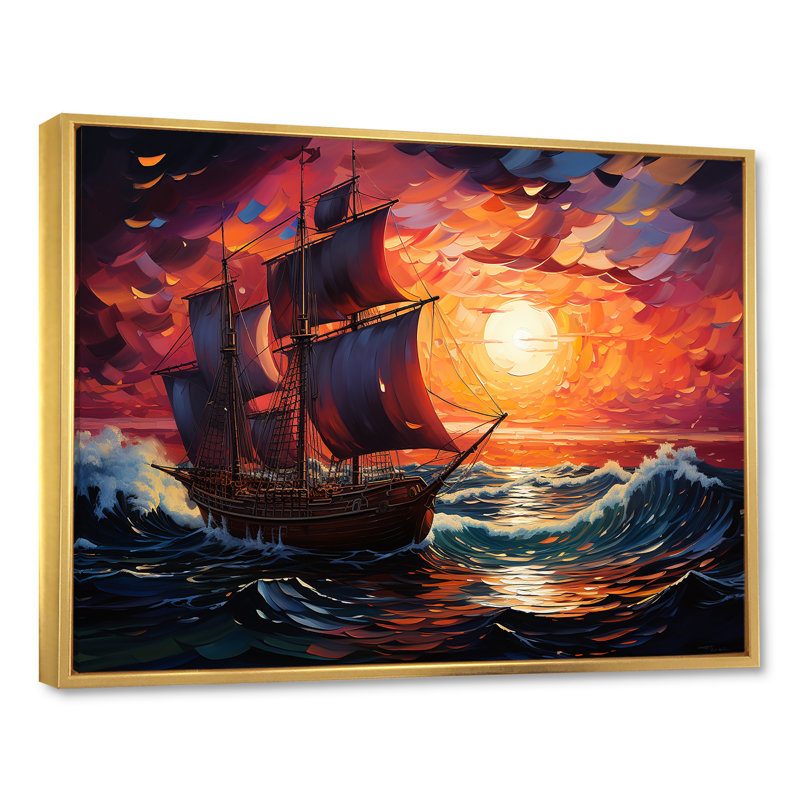 Bateau pirate au milieu de Legacy I - Bateau, art mural, Cadre flottant doré, H 30 po x l 40 po x P 1,5 po