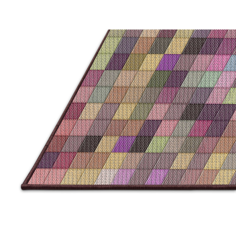Tapis jaune/bleu/orange à motifs, Rectangle 7 pi x 9 pi