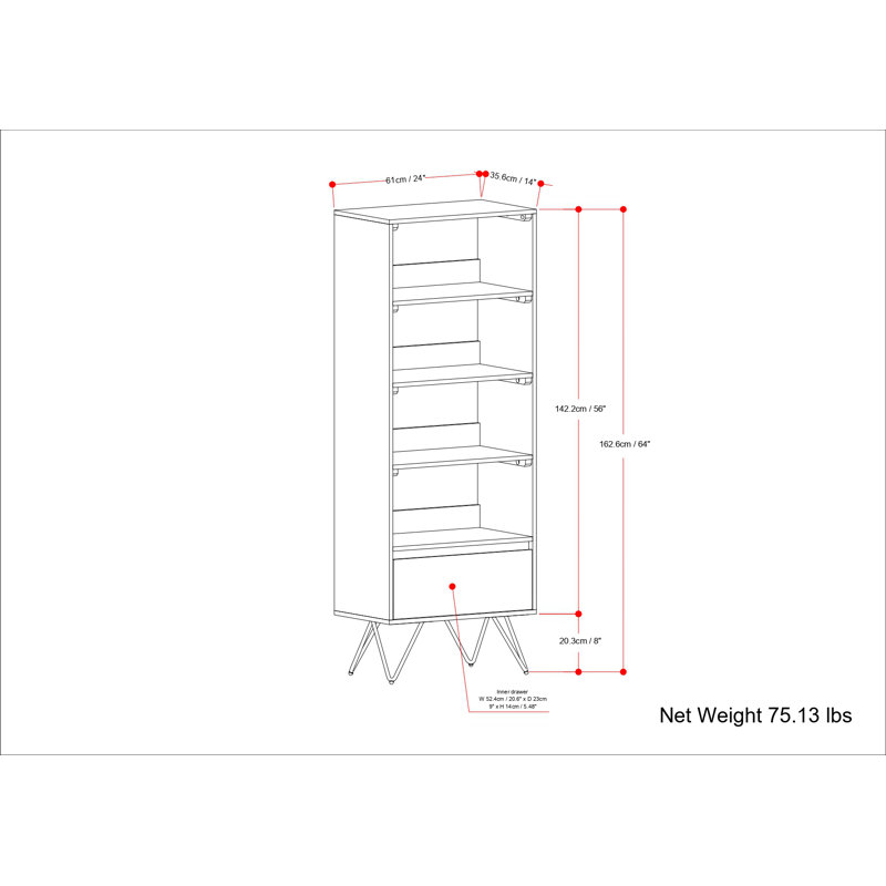 Hunter Natural Solid Mango Wood and Black Metal Tall Bookcase