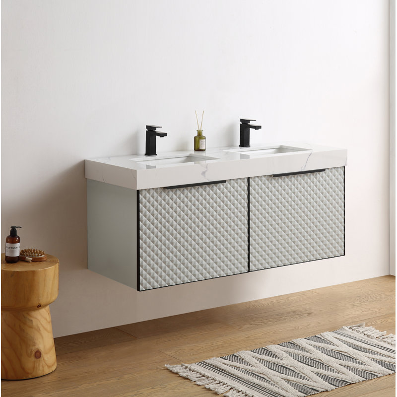 Diedrick 48'' Engineered Plywood Double Bathroom Vanity with Quartz Top, Silver Gray