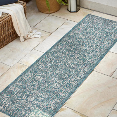Leonora Bohemian Textured Weave Floral Teal/Gray Indoor/Outdoor Rug