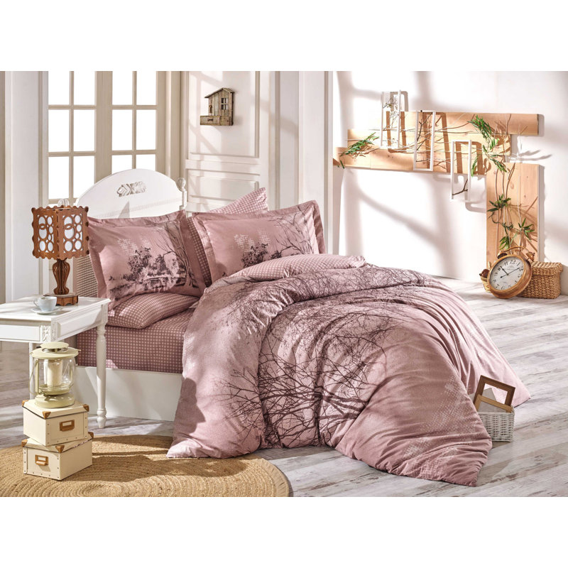 Ensemble de housse de couette 100% coton brun / rose Scottdale 4 pièces
