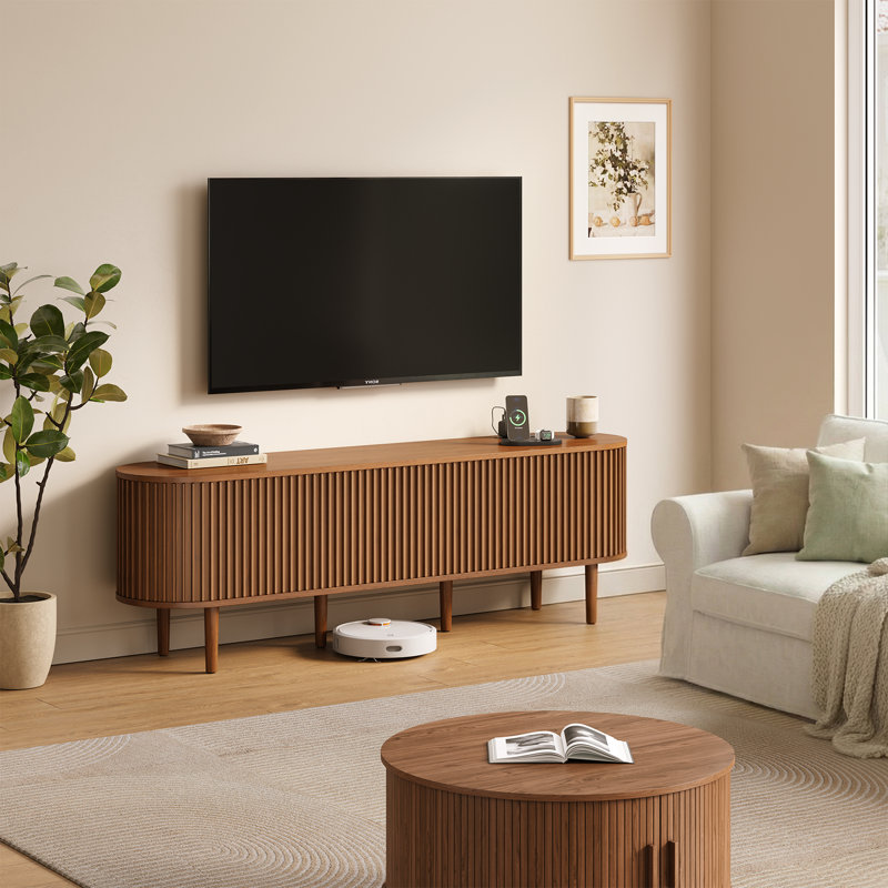 Meuble télé Mid-Century moderne cannelé, 7.88'H x 70.08'L x 15.75'W